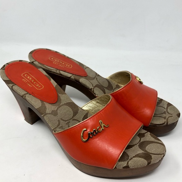 Coach Shoes - Coach Kathie Orange Leather and Wood Heels